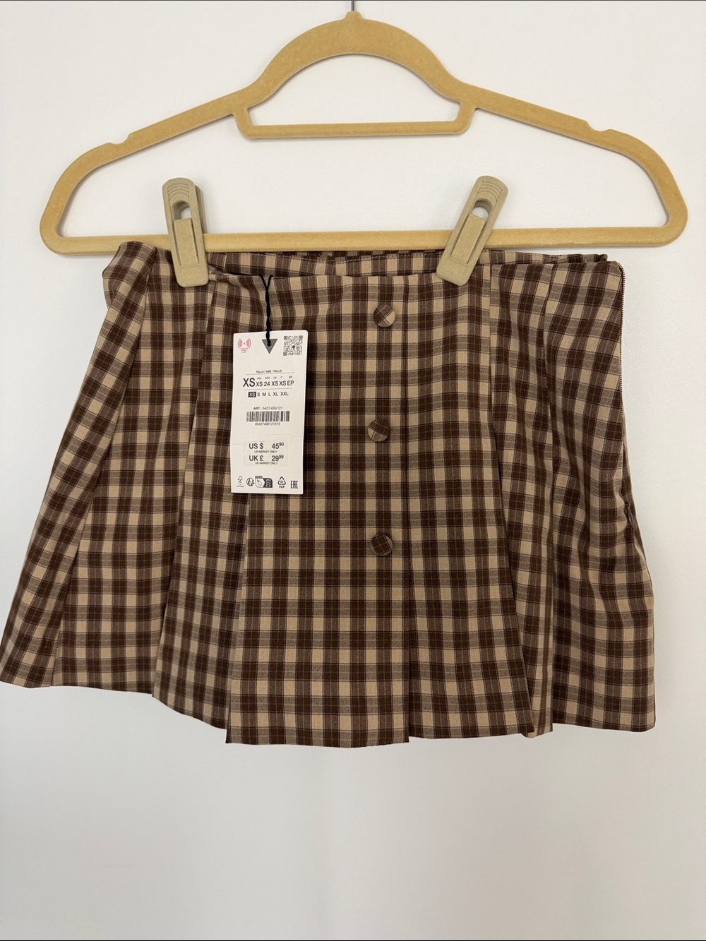 Zara Brown Plaid Button-Front Mini Skirt